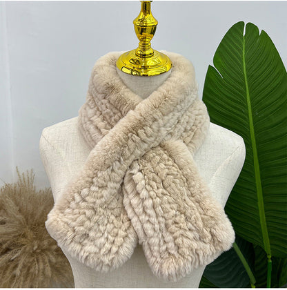 Hand-Knitted Real Rabbit Fur Scarf - Winter Accessory