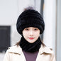 Warm Real Rabbit Fur Ear Flap Hat & Scarf Set