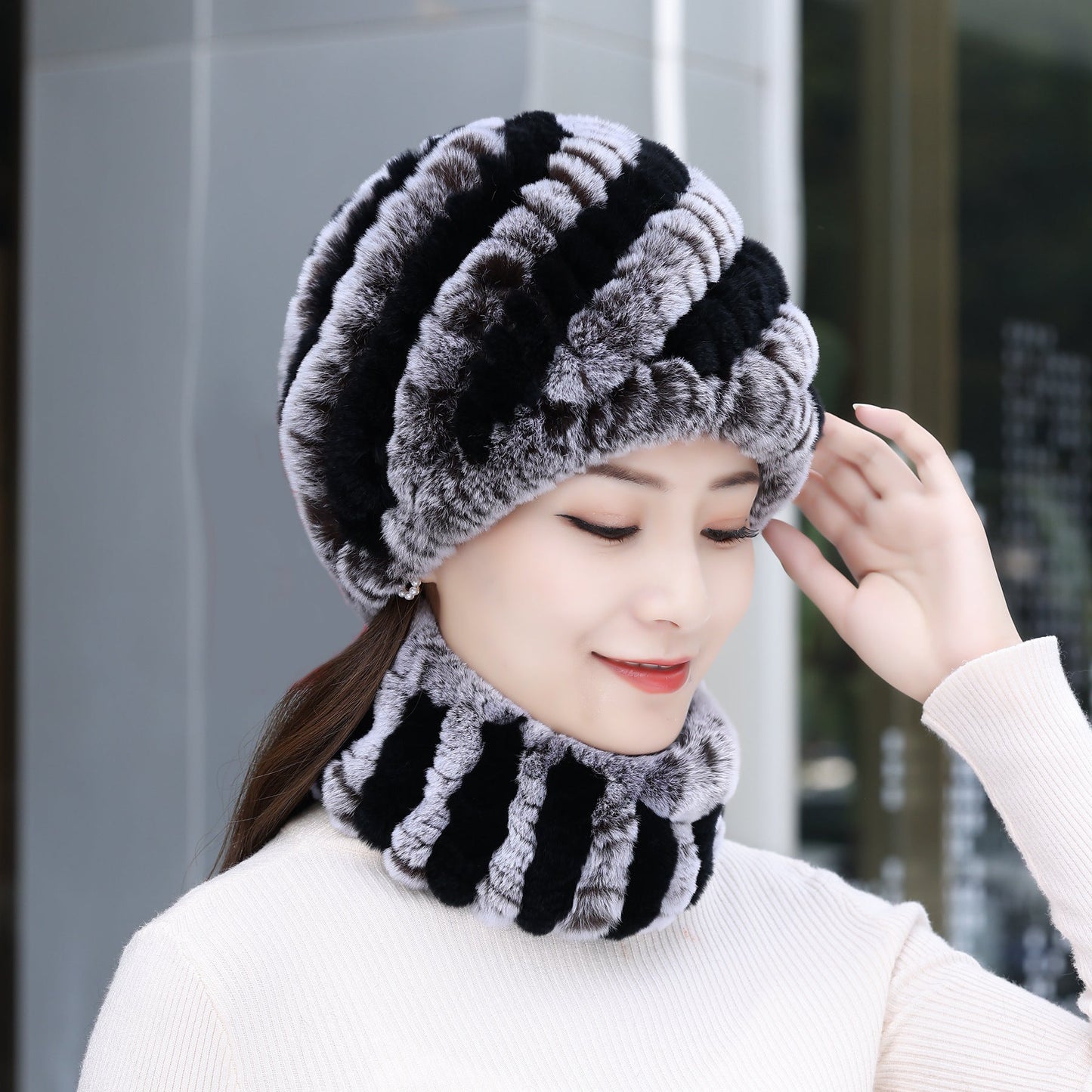 Warm Real Rabbit Fur Winter Hat for Seniors