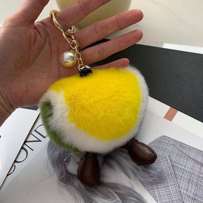 Cute Real Rabbit Fur Watermelon Charm Keychain & Phone Decor