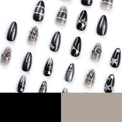 Star Pearl Almond Dark Chic Removable Nail Extensions