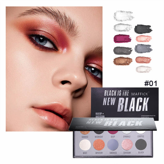 10-Color Matte & Shimmer Eye Shadow Palette - Black Smokey