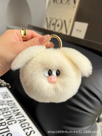 Cute Rabbit Fur Pig Keychain Plush Toy