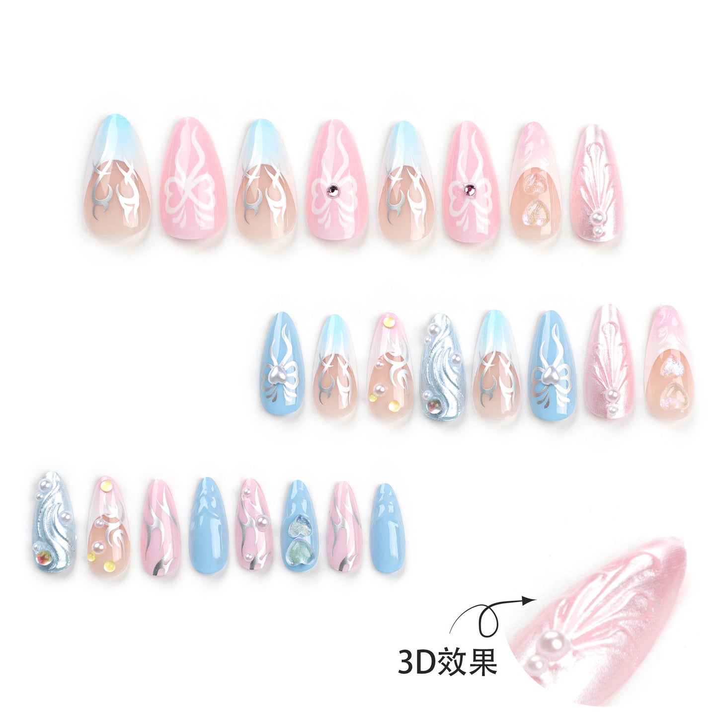 3D Heart Bow Pink Removable Nail Tips-Homeunderwear