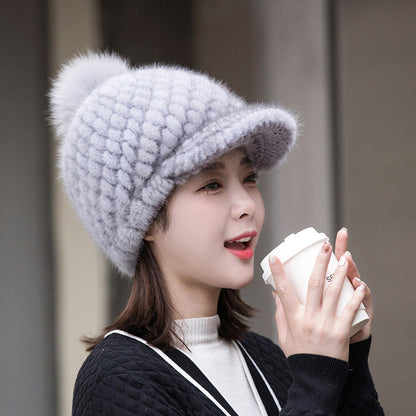 Winter Mink Fur Cap - Stylish & Warm for Moms