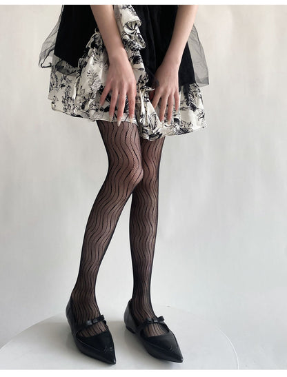 Sexy Thin Wavy Jacquard Lace Hollow Pantyhose