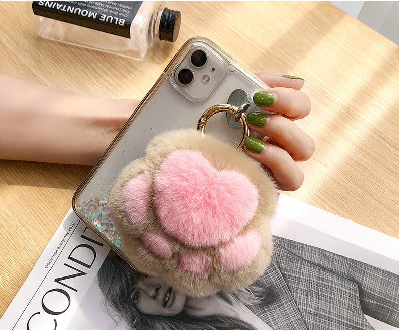 Cute Real Rabbit Fur Kitty Paw Keychain Toy