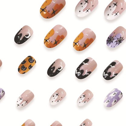 Oval Ombre French Tip Cartoon Ghost Demon Nebula Moon Nail Tips