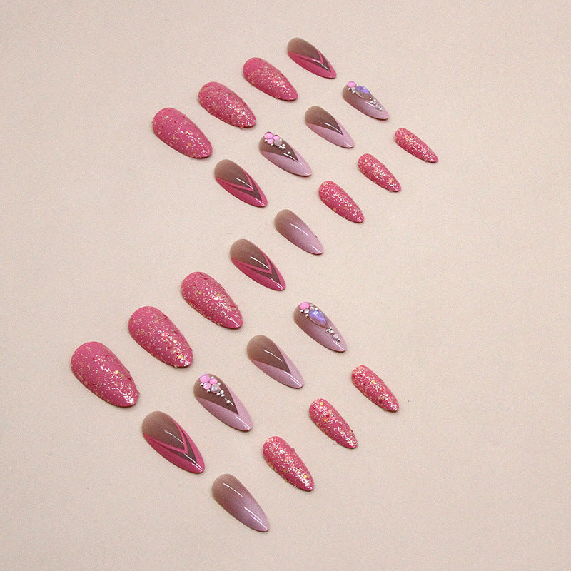 Almond Shape Rose Pink Double Layer French Nails, Shiny