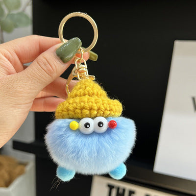 Cute Real Rabbit Fur Coal Ball Keychain Bag Charm