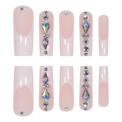 White French Crystal Fall Nails - Ready-to-Wear False Nails