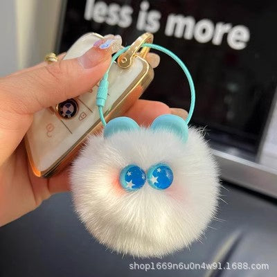 Cute Otter Rabbit Fur Coal Ball Keychain Plush Toy