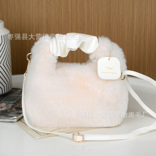 Luxury Faux Rabbit Fur Shoulder Bag - Winter