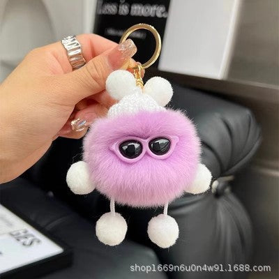 Real Rabbit Fur Cute Otter Ball Keychain