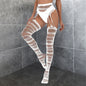 Fishnet Black Silk Stripe Thigh High Stocking