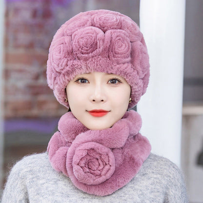 Winter Rex Rabbit Fur Ear Flap Hat & Scarf Set