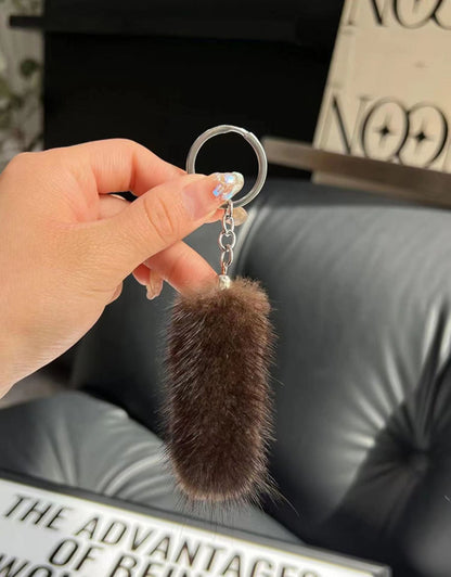 Cute Mini Real Mink Fur Tail Keychain Car Accessory