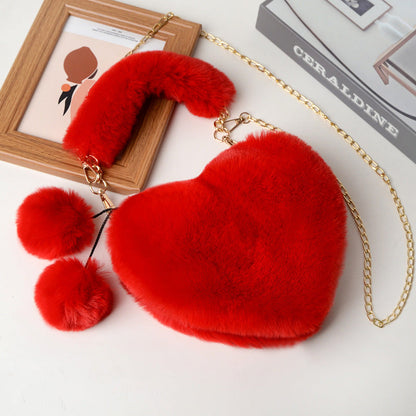 Trendy Heart Shaped Fuzzy Handbag, Clutch