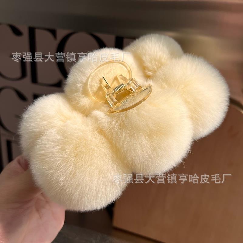 Luxury Real Rabbit Fur Large Hair Claw - Stylish Clip