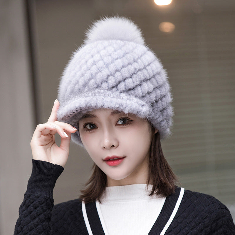 Winter Mink Fur Cap - Stylish & Warm for Moms