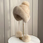 Winter Women's Mink Fur Hat with Fox Pom Pom - Stylish & Warm