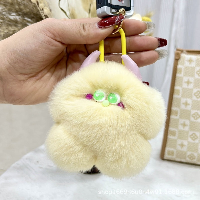 Cute Real Rabbit Fur Ice Cream Keychain Plush Gift