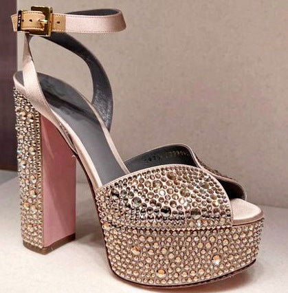 Glitzy Single-Tone Studded High Heels Sandals-Homeunderwear