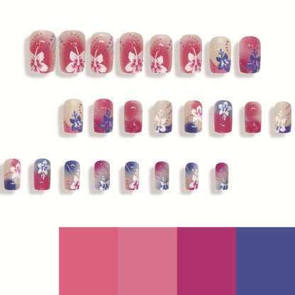 Colorful Ombre French Floral Design Ready-to-Wear Nail