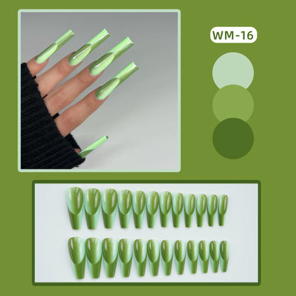 Fluorescent Green Jade Gradient Nail Tips, Wearable Design