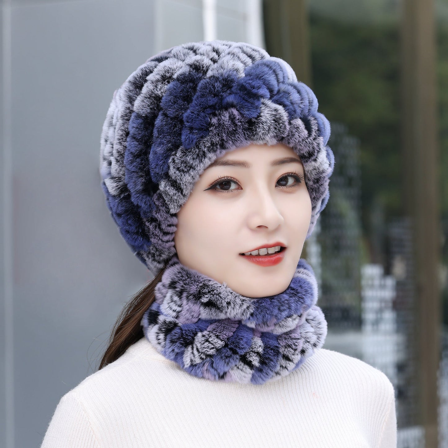 Warm Real Rabbit Fur Winter Hat for Seniors