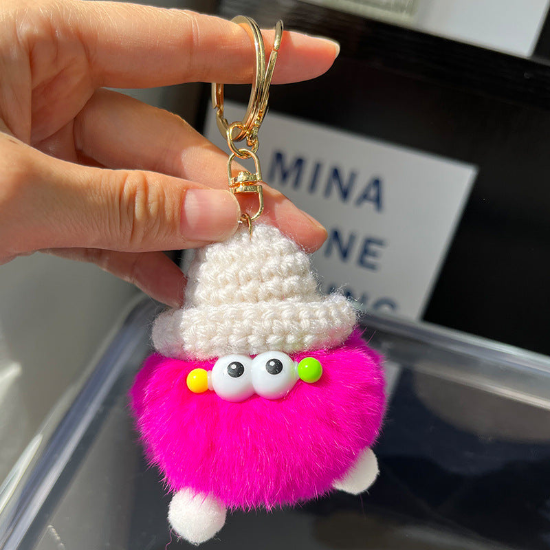 Cute Real Rabbit Fur Coal Ball Keychain - Accessory