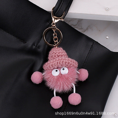 Cute Mink Fur Pom Pom Bag Charm - Stylish Accessory