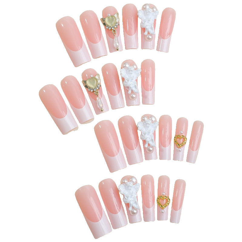 Sweet Heart Love Decor XXL French Pearl Nails