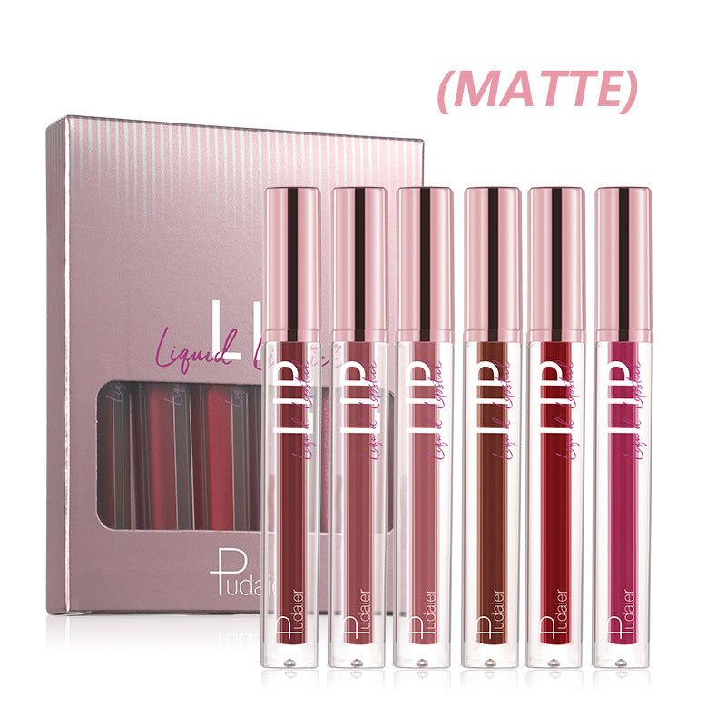 Pudaier Matte and Shimmer Lip Lacquer - Hydrating, 6-Color Set