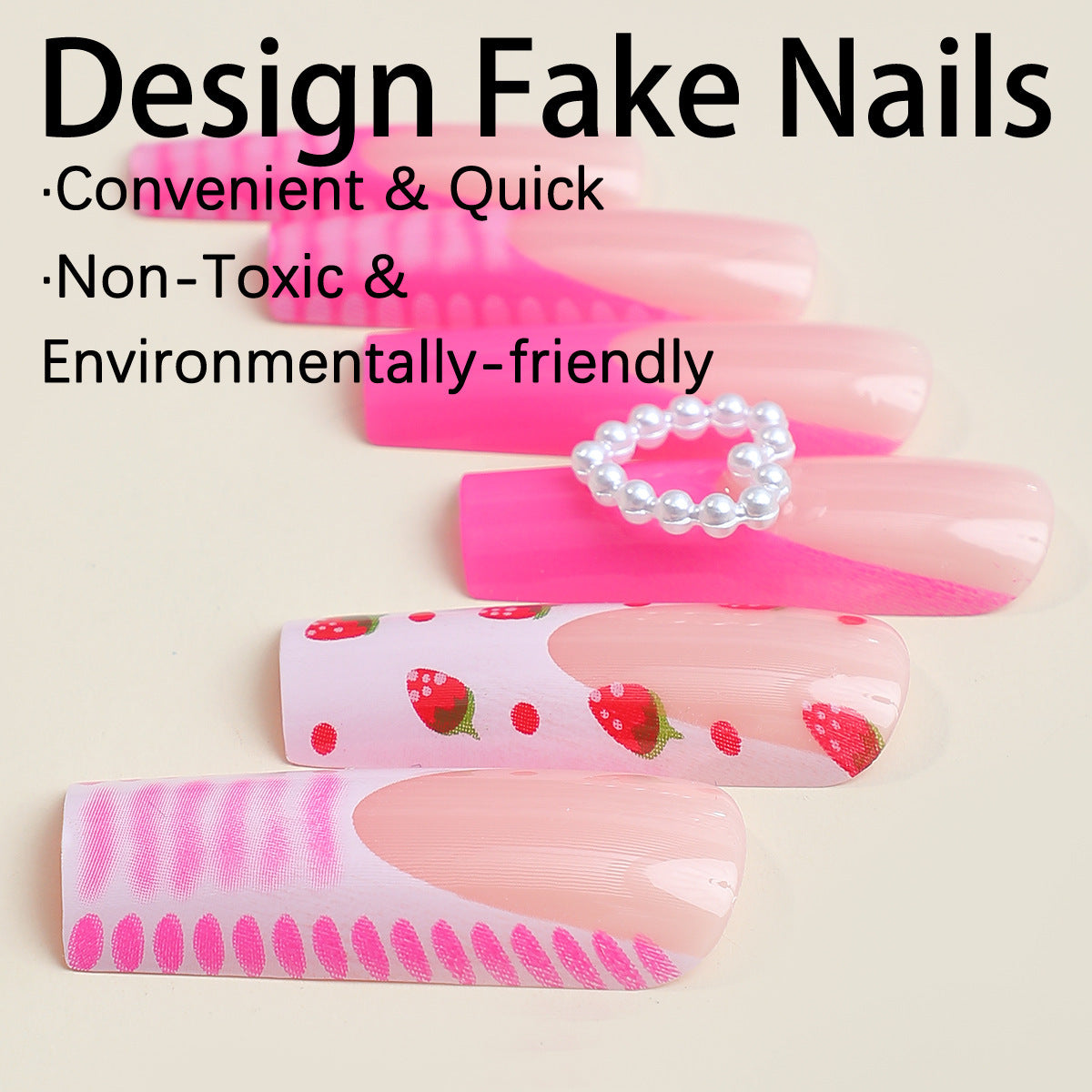 Super Long Pink Heart Bow 3D Fake Nail Tips