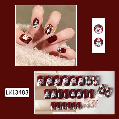 Christmas Bear Nail Tips, Winter Plaid Design