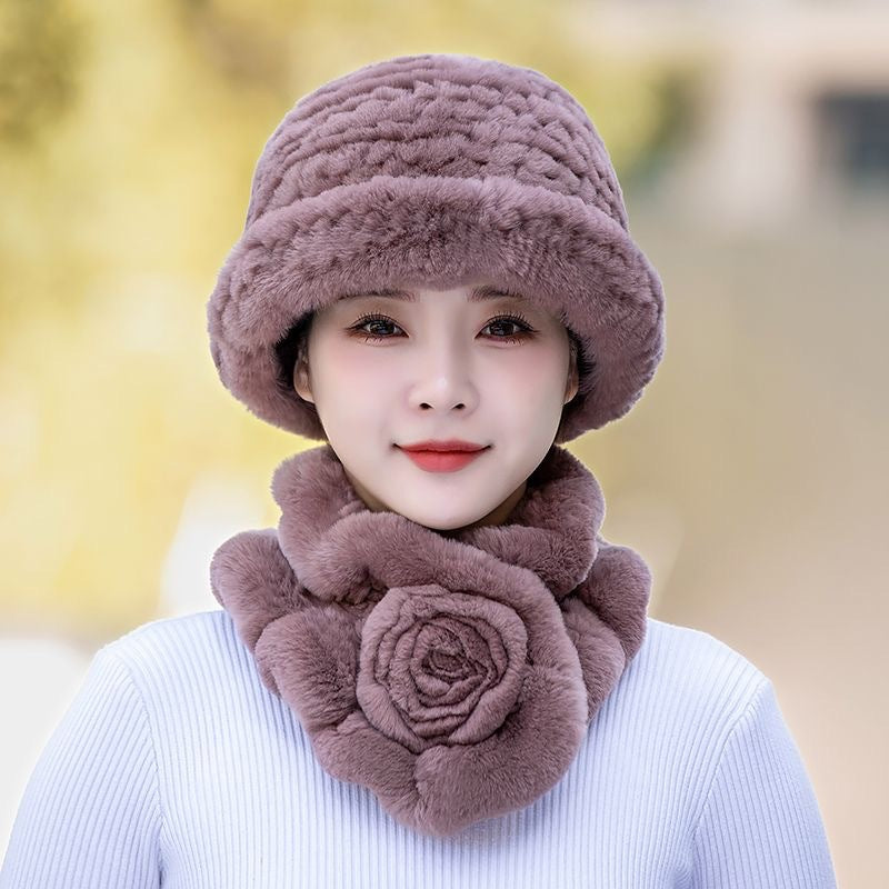 Winter Real Rabbit Fur Hat & Scarf Set - Warm & Stylish