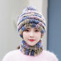 Warm Real Rabbit Fur Ear Flap Hat & Scarf Set