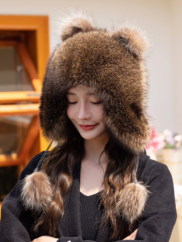 Warm Raccoon Fur Ear Flap Hat - Unisex Winter Accessory