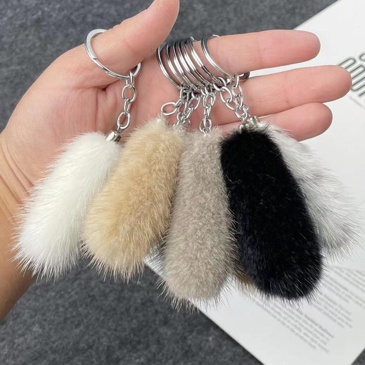 Cute Mini Real Mink Fur Tail Keychain Car Accessory