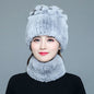 Winter Real Rabbit Fur Hat & Neck Warmer Set