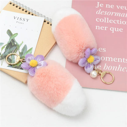 Cute Pink Fuzzy Charm - Real Rabbit Fur Accessory