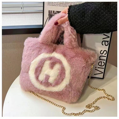 Korean Faux Fur H Bag - Trendy Street Style Handbag