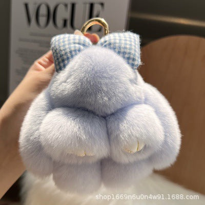 Cute Real Rabbit Fur Bow Keychain, Car Charm