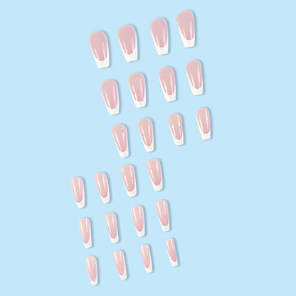 Detachable French White Edge Nail Tips with Pearls