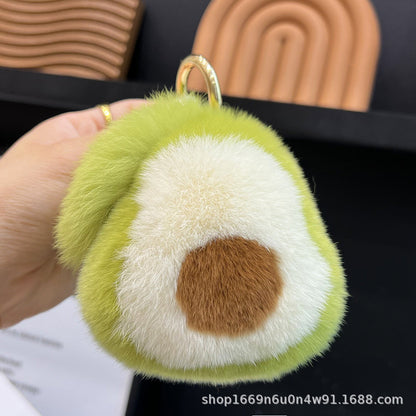 Cute Avocado Otter Fur Keychain Plush Toy Bag Charm