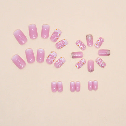 White Minimalist French Gradient Floral Nails, Sweet and INS Style