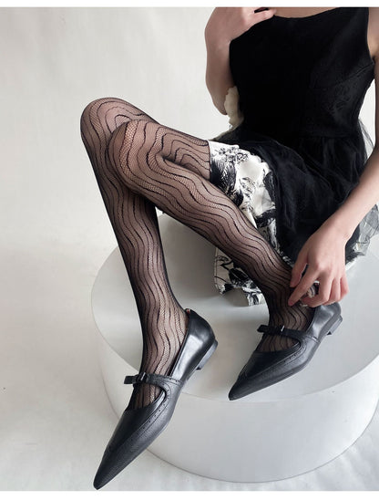 Sexy Thin Wavy Jacquard Lace Hollow Pantyhose