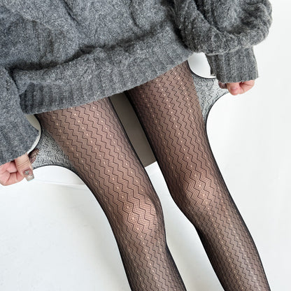 Autumn High Elastic Water Ripple Hollow Vertical Pattern Retro Pantyhose