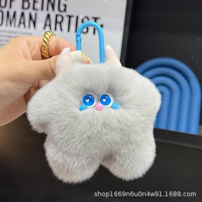 Cute Real Rabbit Fur Ice Cream Keychain Plush Gift